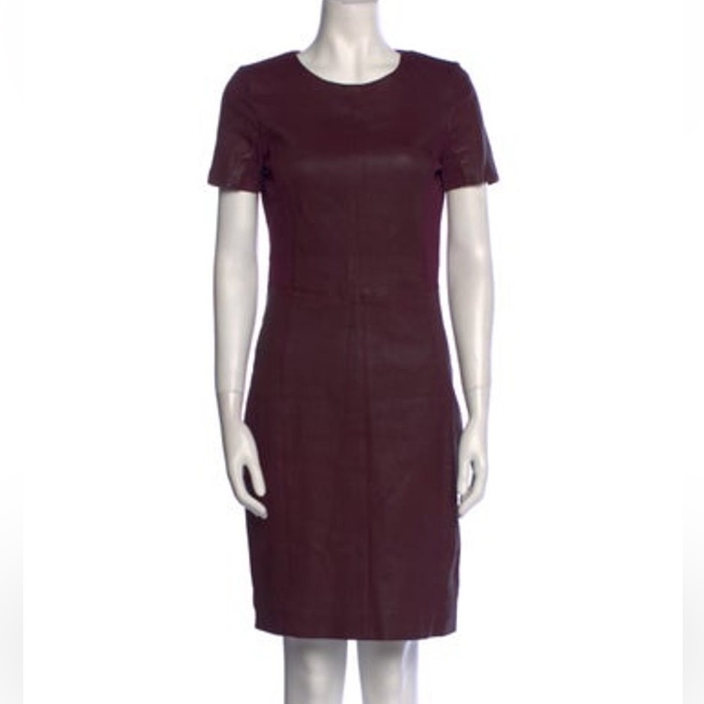 Halston Heritage Burgundy leather front Midi Dress size 4 stunning